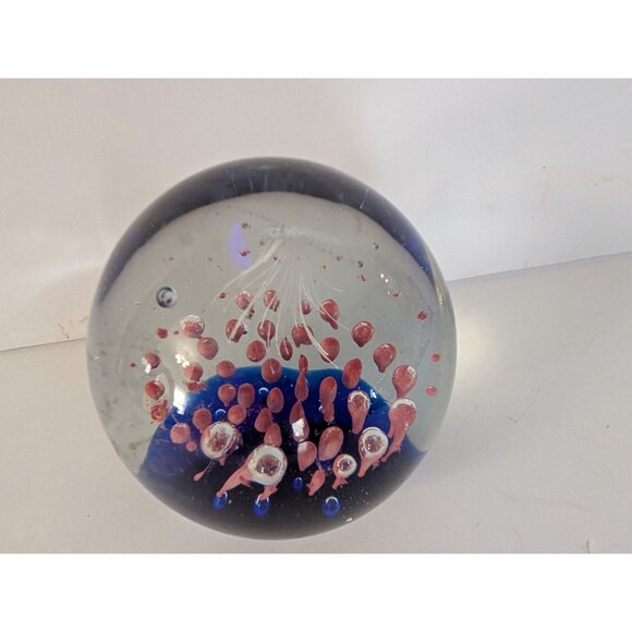 Handmade Glass Paperweight With Abstract Pink & Blue Jellyfish Design - Picture 1 of 5